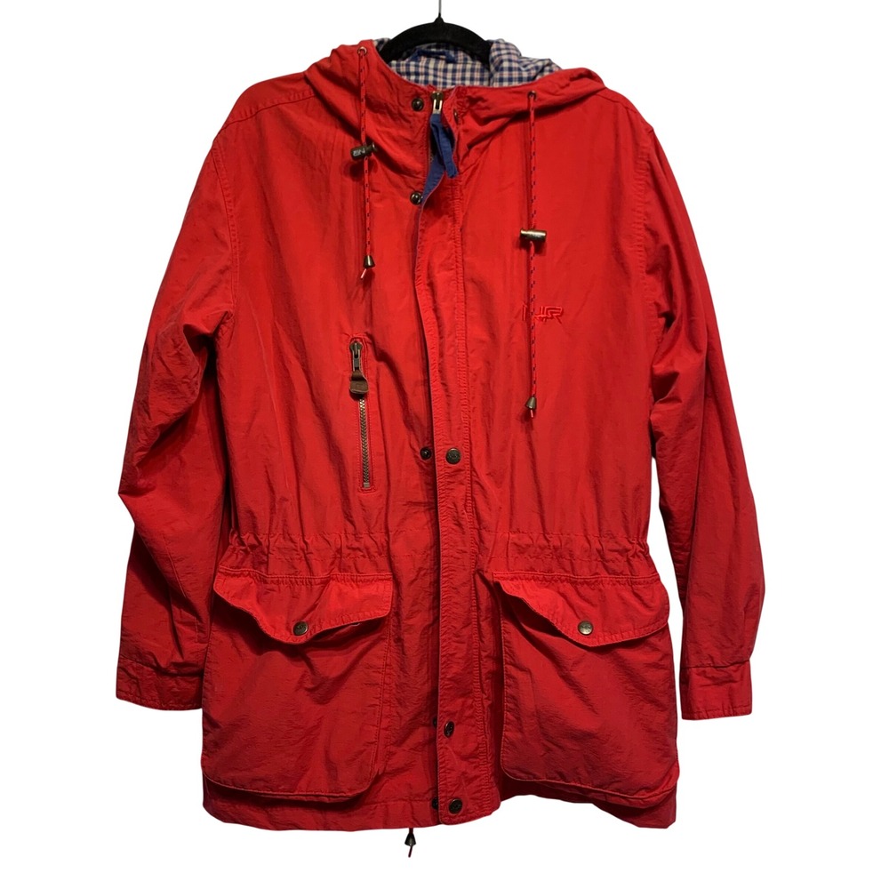 Northern Reflections Parka Jacket Small Red Hood Gingham Lined Vintage Gorpcore